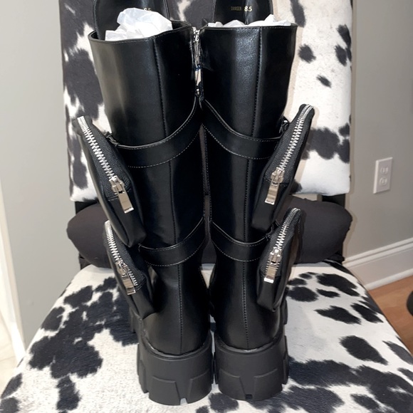 AWANG x Dolls Kill Tactical Double Zippered Pouch Knee High Combat Boots - NWT - Picture 3 of 10